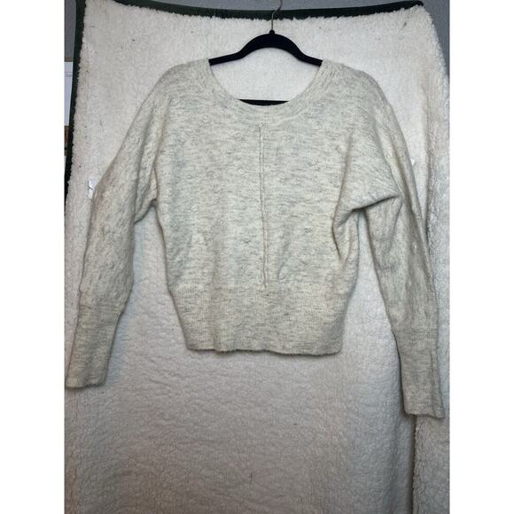 WILLIAM RAST Alpaca Bobble Sweater Women XS V-Back Heathered Ivory Dolman Sleeve - Picture 3 of 12